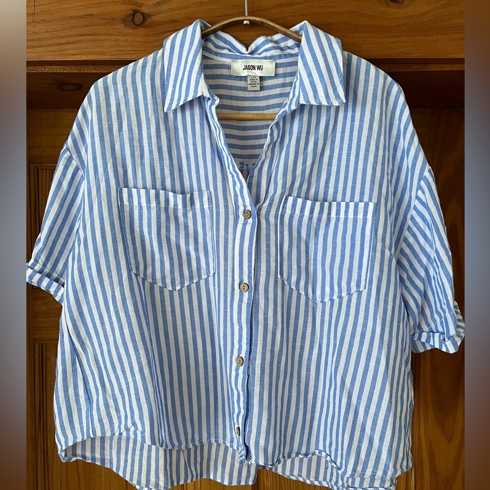 Jason Wu‎ Blue Striped Button-Down Shirt L